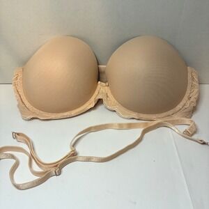 Paramour Strapless Push Up Lace Trim Convertible Bra 38C Beige Nude 235073